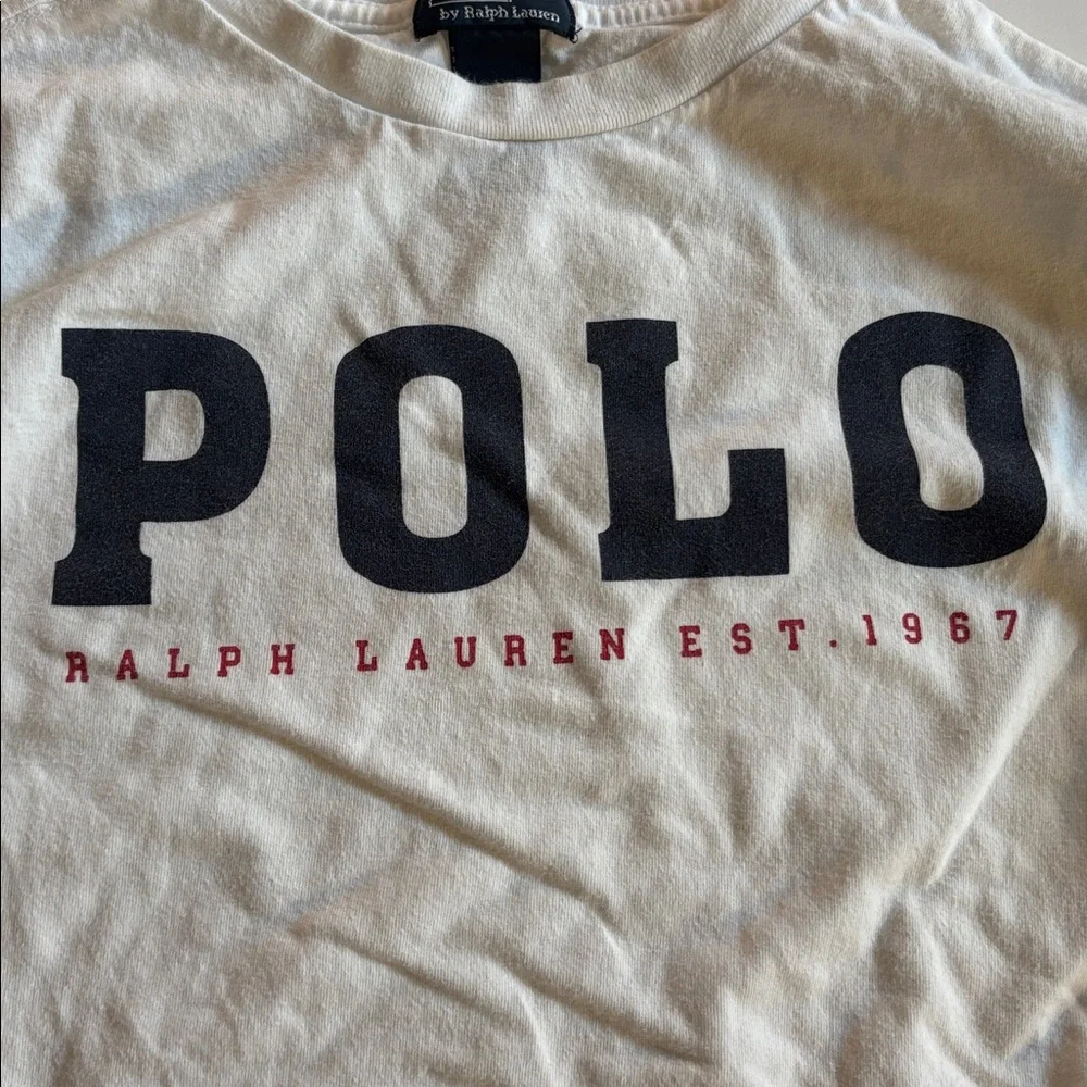 Ralph Lauren White Polo Shirt Boys Long Sleeve White POLO Logo T Shirt Large - Picture 6 of 17